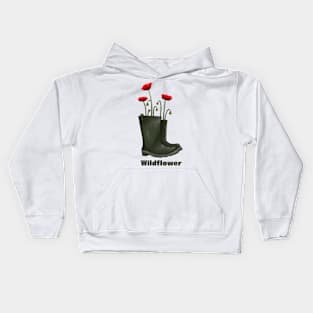 Wildflower Poppies in Rainboots Kids Hoodie